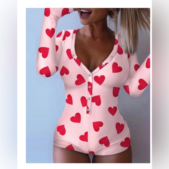 chic Other - Chicme romper pajamas butt flap valentine hearts